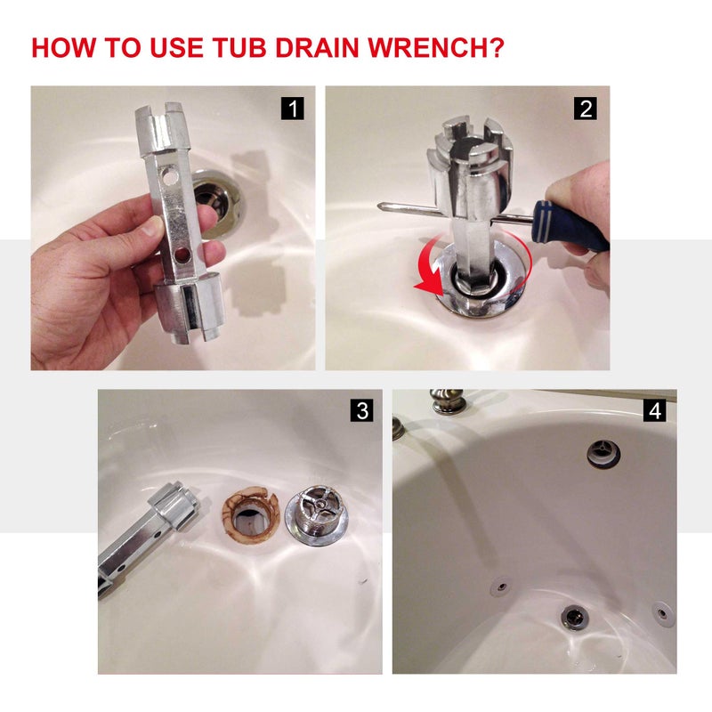 HAUTMEC Tub Drain Remover Wrench Tool Heavy Duty Aluminum Shower Bathtub Drain Removal Tool PL0030 - Image 5